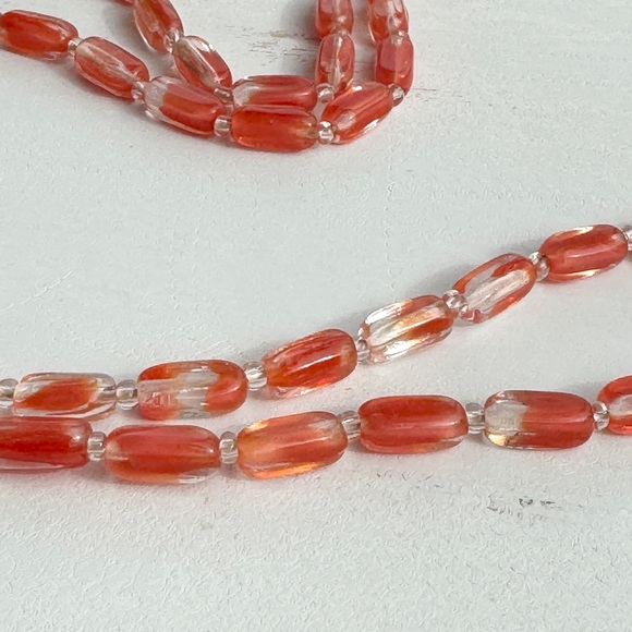 Vintage Red Givre Glass Elongated Beaded Necklace 30” Single Strand - Picture 6 of 16
